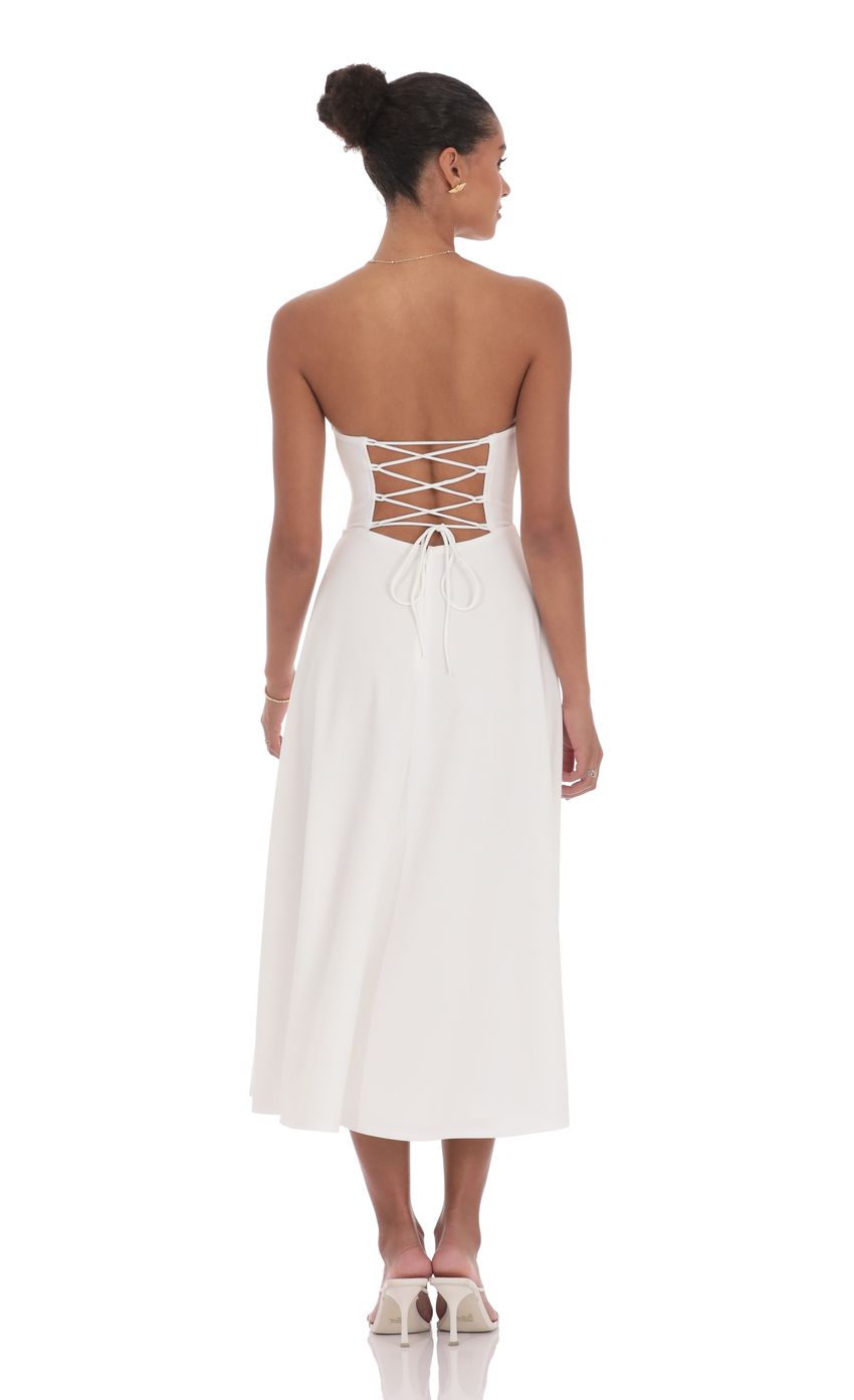 Lucy In The Sky Lace Bust A-Line Midi Dress in White