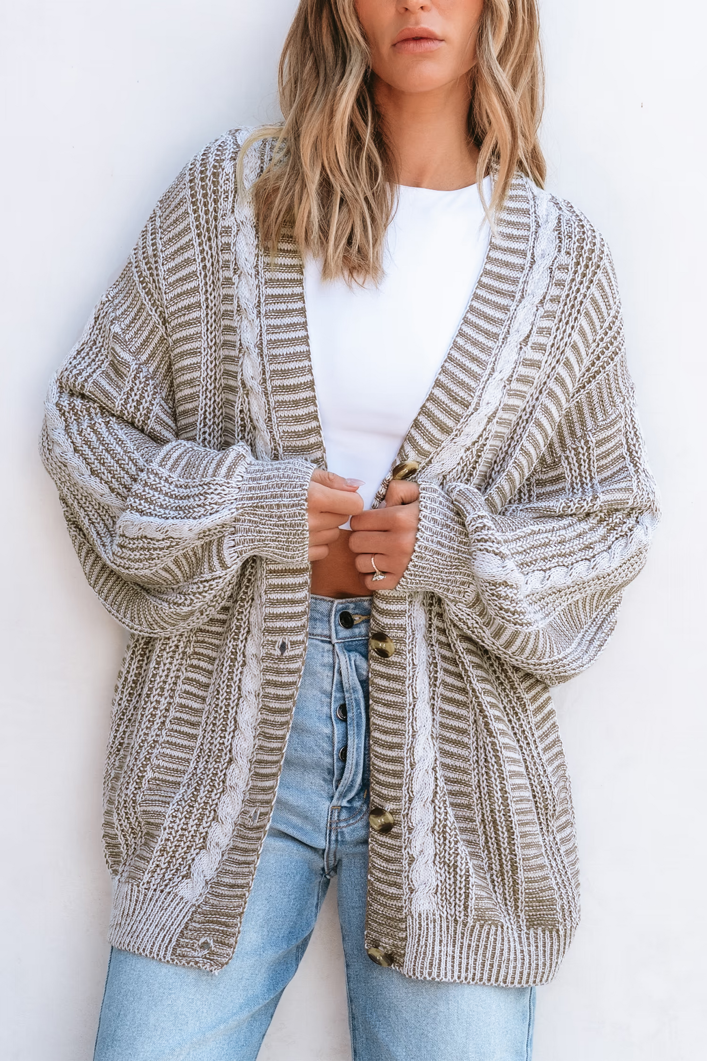 Cupshe Brown Cable Knit Long Sleeve Longline Cardigan