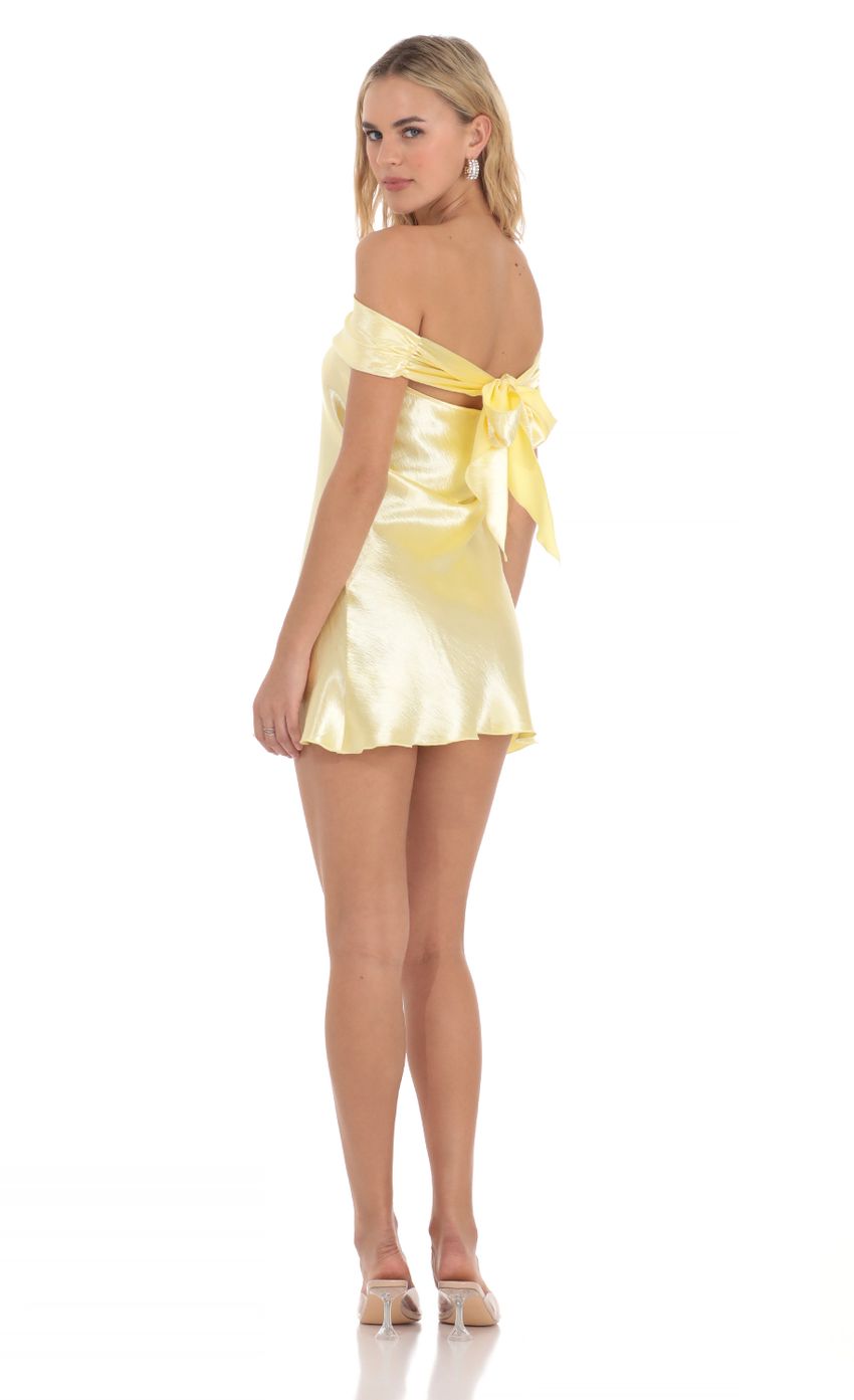Lucy In The Sky Satin Off Shoulder Dress in Yellow