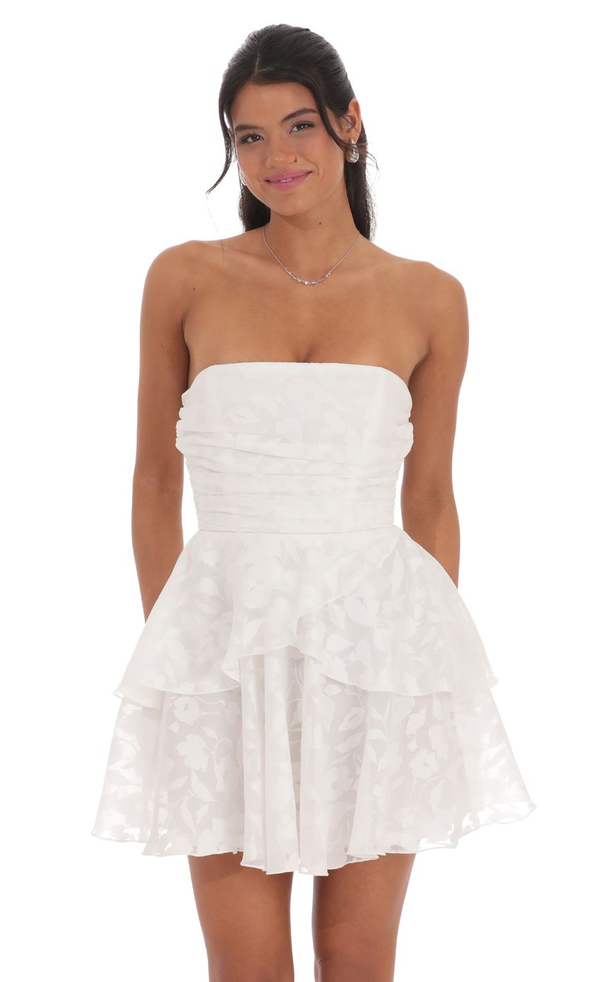 Lucy In The Sky Floral Corset Strapless Ruffle Dress in White