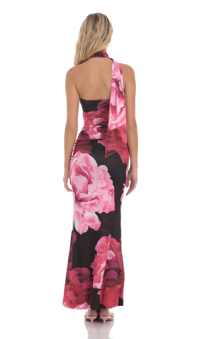 Lucy In The Sky Floral Scarf Maxi Dress in Red and Black