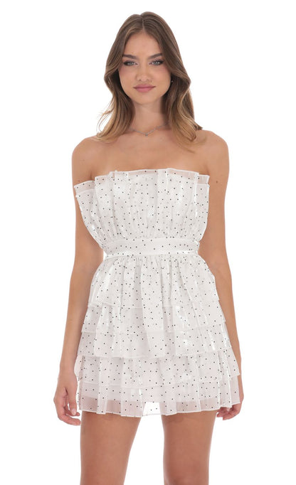 Lucy In The Sky Tiered Polka Dot Strapless Dress in White