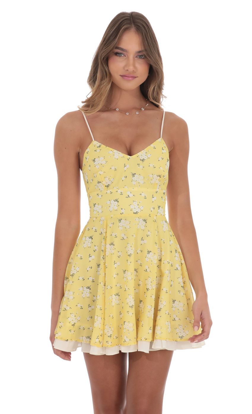 Lucy In The Sky Floral Fit and Flare Dress in Yellow