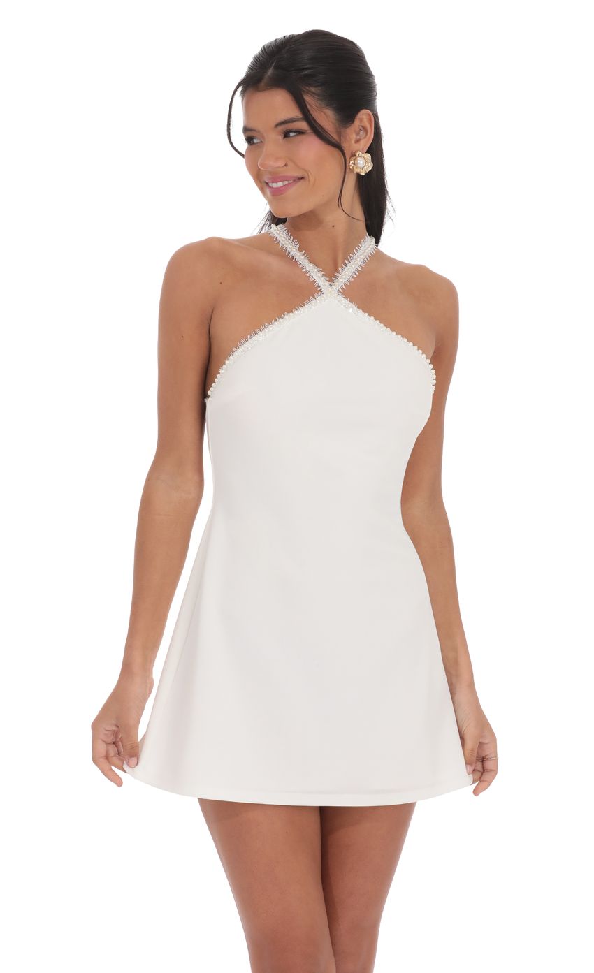 Lucy In The Sky Pearl Halter Dress in White
