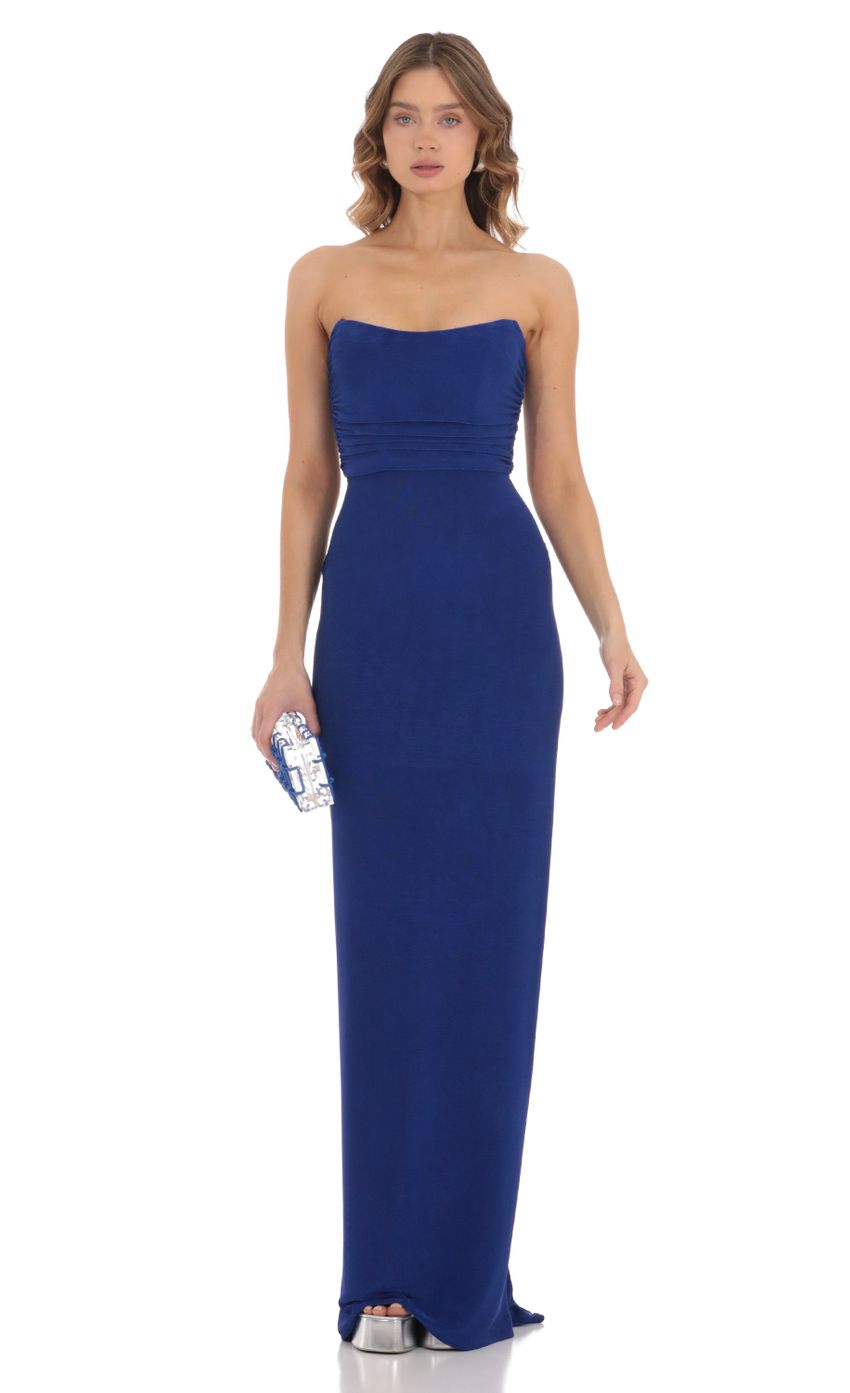 Lucy In The Sky Corset Strapless Maxi Dress in Blue