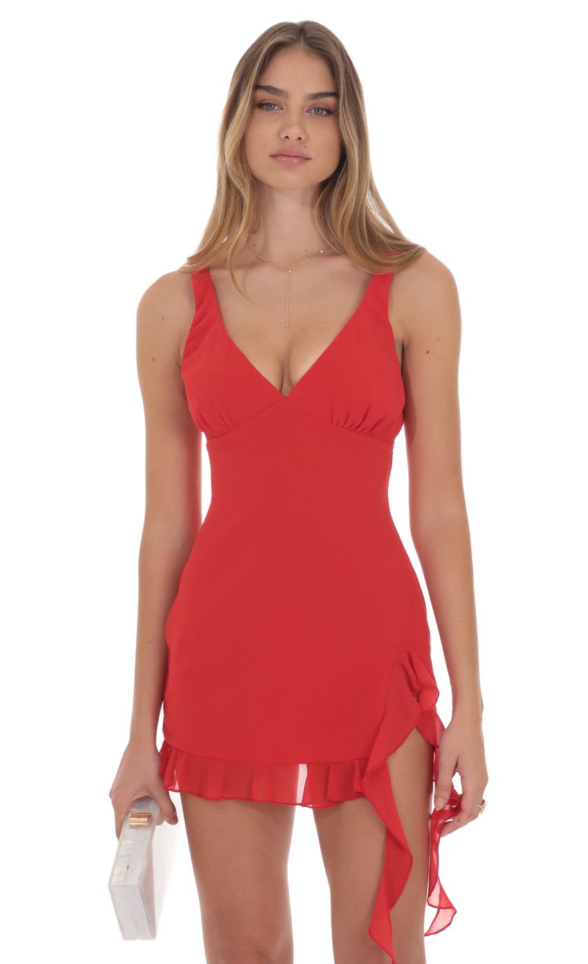 Lucy In The Sky Chiffon Tassel Slit Dress in Red