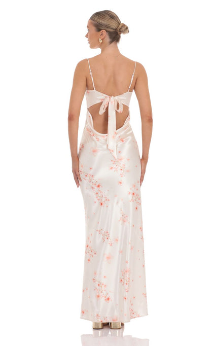 Lucy In The Sky Cherry Blossom Open Back Maxi Dress in Cream