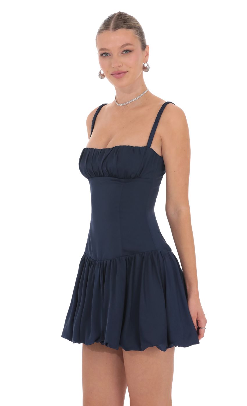 Lucy In The Sky Ruched Bust Bubble Dress in Navy