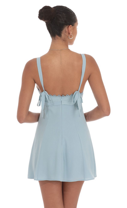 Lucy in the Sky Shimmer Ribbon Embroidered Trim Dress in Blue