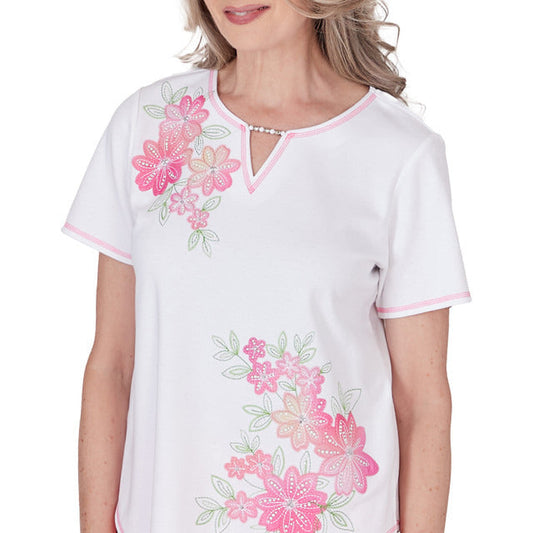 Alfred Dunner Women's Short Sleeve Floral Applique Top