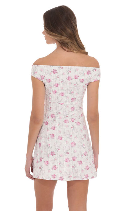 Lucy In The Sky Off Shoulder Lace Floral Dress in White