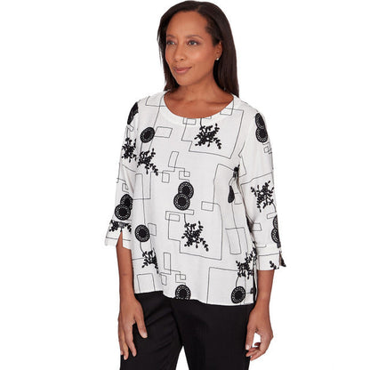 Alfred Dunner Women's Black & White Geometric Top