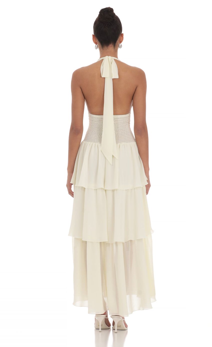 Lucy in the Sky Smocked Halter Maxi Dress in Cream