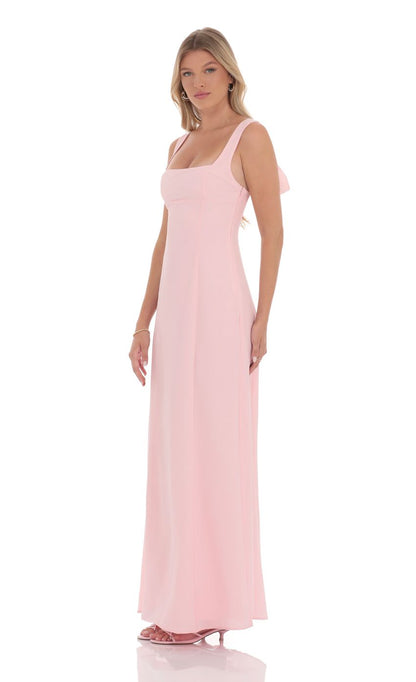 Lucy In The Sky Back Bows Maxi Dress in Pink