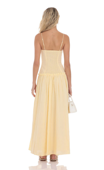 Lucy In The Sky Embroidered Striped Maxi Dress in Yellow