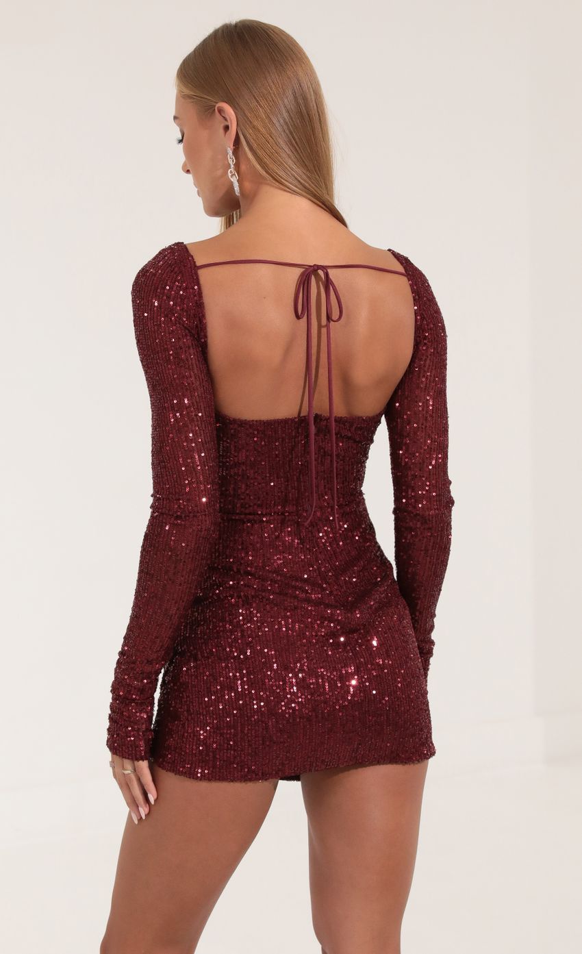 Lucy In The Sky Mesh Sequin Long Sleeve Dress in Red