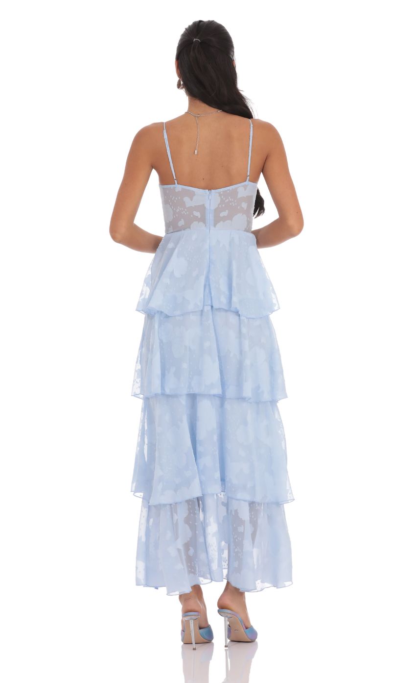 Lucy In The Sky Floral Ruffle A-line Maxi Dress in Sky Blue