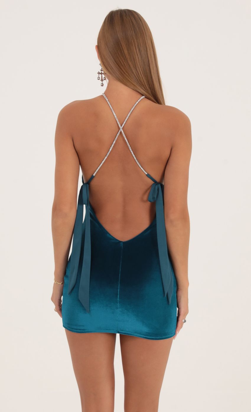 Lucy In The Sky Velvet Halter Dress in Turquoise