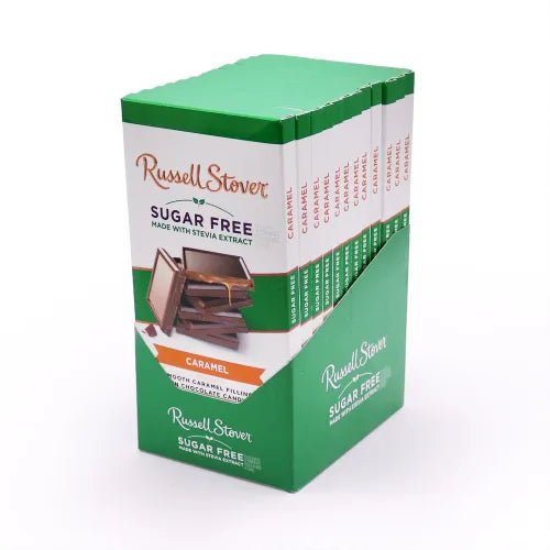 Russell Stover Chocolates Sugar Free Chocolate Candy Caramel Tile Candy Bar 3oz. case of 12