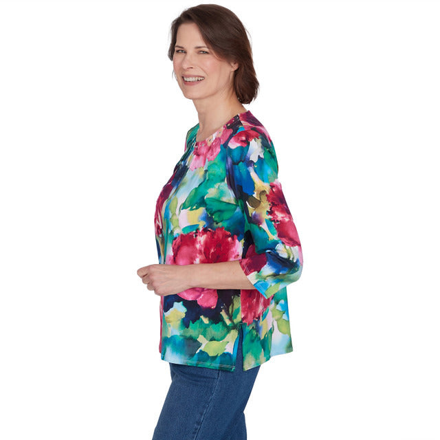 Alfred Dunner Women's Bold Watercolor Floral Top