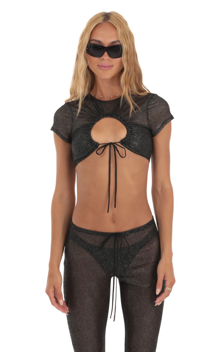 Lucy In The Sky Shimmer Three Piece Pant Set in Black