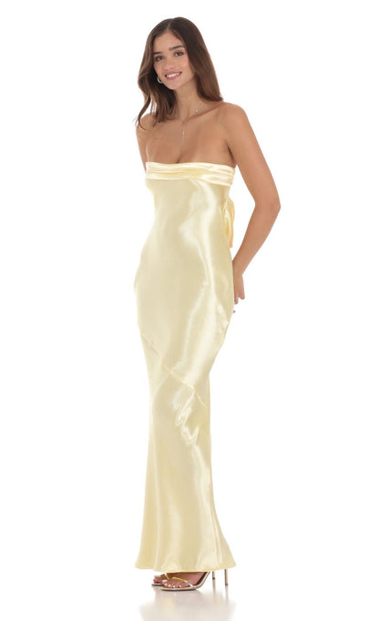 Lucy in the Sky Strapless Satin Open Back Maxi Dress