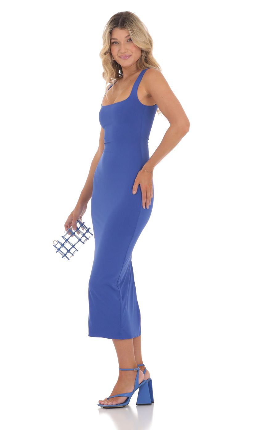 Lucy In The Sky Square Neck Bodycon Midi Dress in Royal Blue