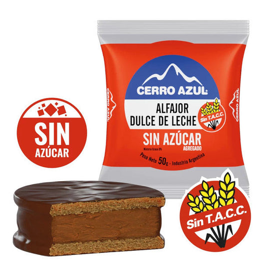 Pampa Direct Cerro Azul Alfajor Filled with Dulce de Leche, Dark Chocolate, Sugar-Free, Gluten-Free, 50 g / 1.76 oz (pack of 6)