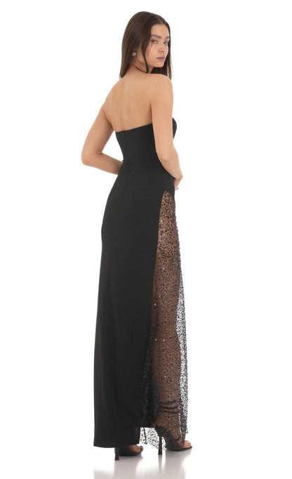 Lucy in the Sky Strapless Mesh Sequin Slit