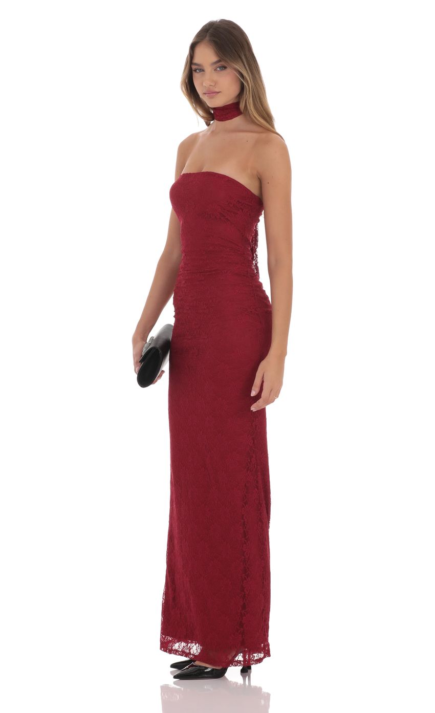Lucy In The Sky Scarf Lace Maxi Dress in Maroon