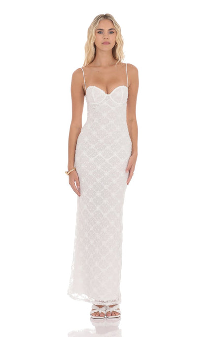 Lucy In The Sky Sequin Floral Maxi Dress in White