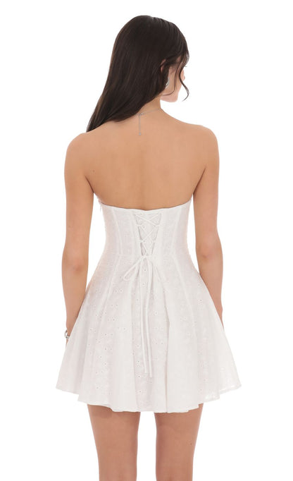 Lucy In The Sky Eyelet Floral Strapless Dress in White