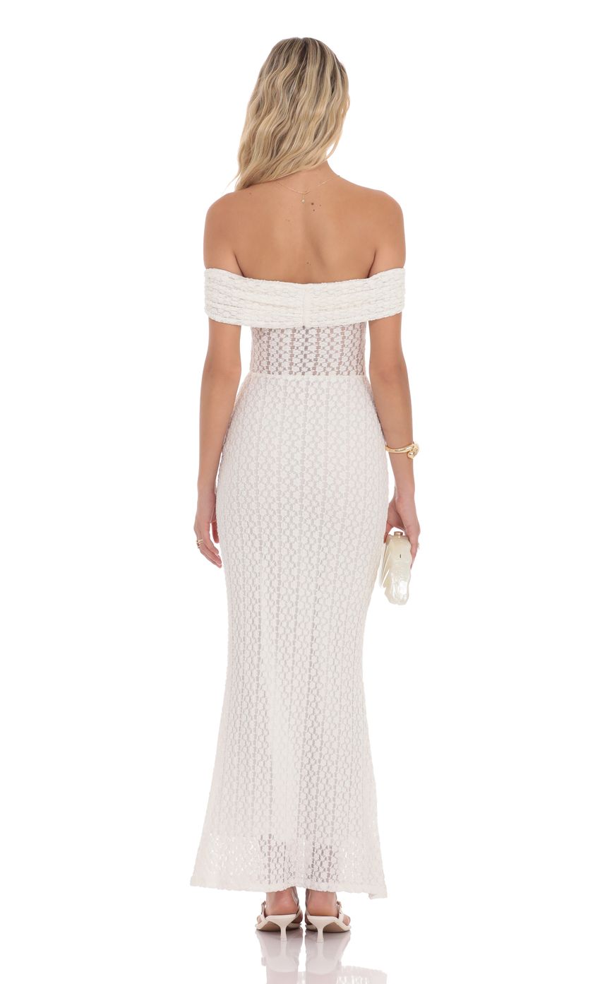 Lucy In The Sky Off Shoulder Lace Bodycon Maxi Dress in White