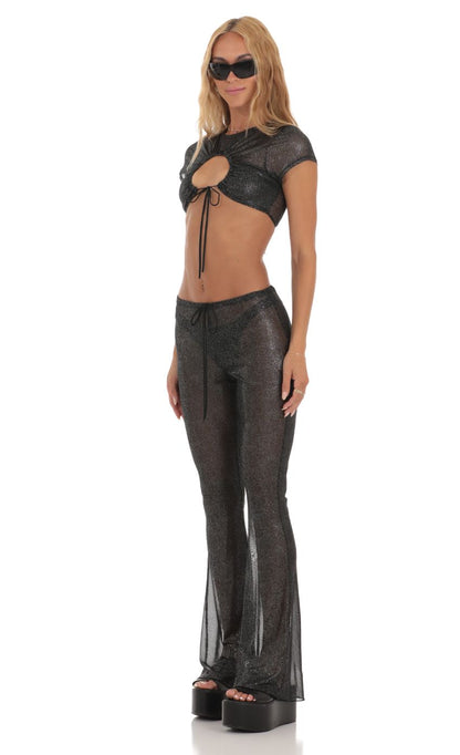 Lucy In The Sky Shimmer Three Piece Pant Set in Black