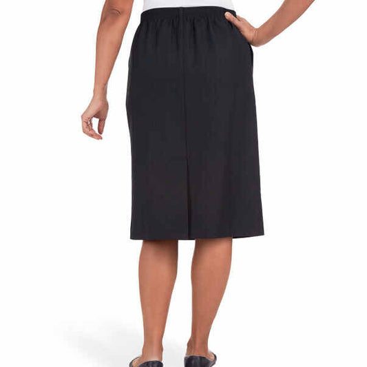 Alfred Dunner Women's Cinch Waist Midi Skirt With Slant Pockets - BLACK