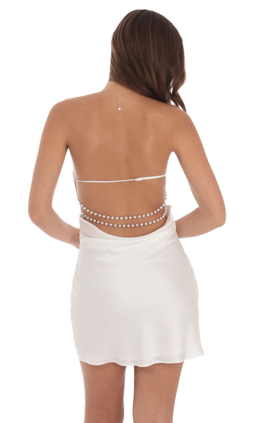 Lucy In The Sky Satin Pearl Open Back Dress in White