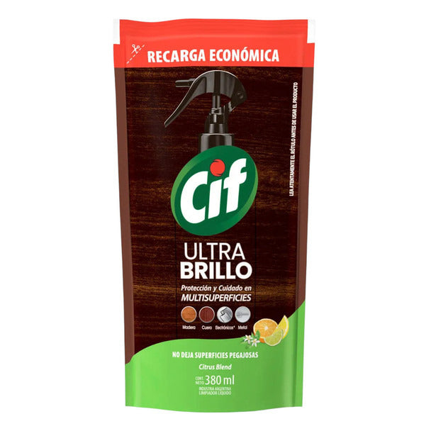 Pampa Direct Cif Ultra Shine Cleaner Multisurface Protector & Care, Citrus Blend Refill, 380 ml / 12.84 fl oz