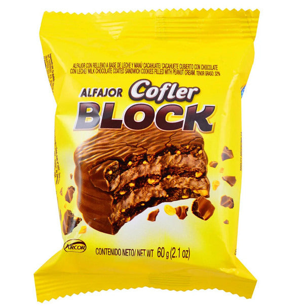 Pampa Direct Cofler Block Alfajor with Peanut Butter and Milk Chocolate, 60 g / 2.1 oz (pack of 6)