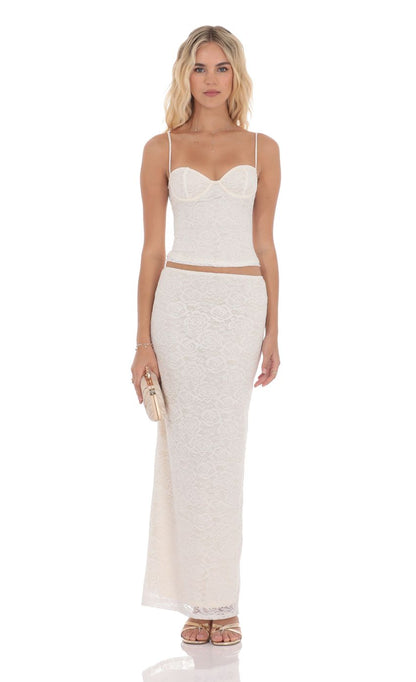 Lucy In The Sky Lace Bodycon Two Piece Set in Cream