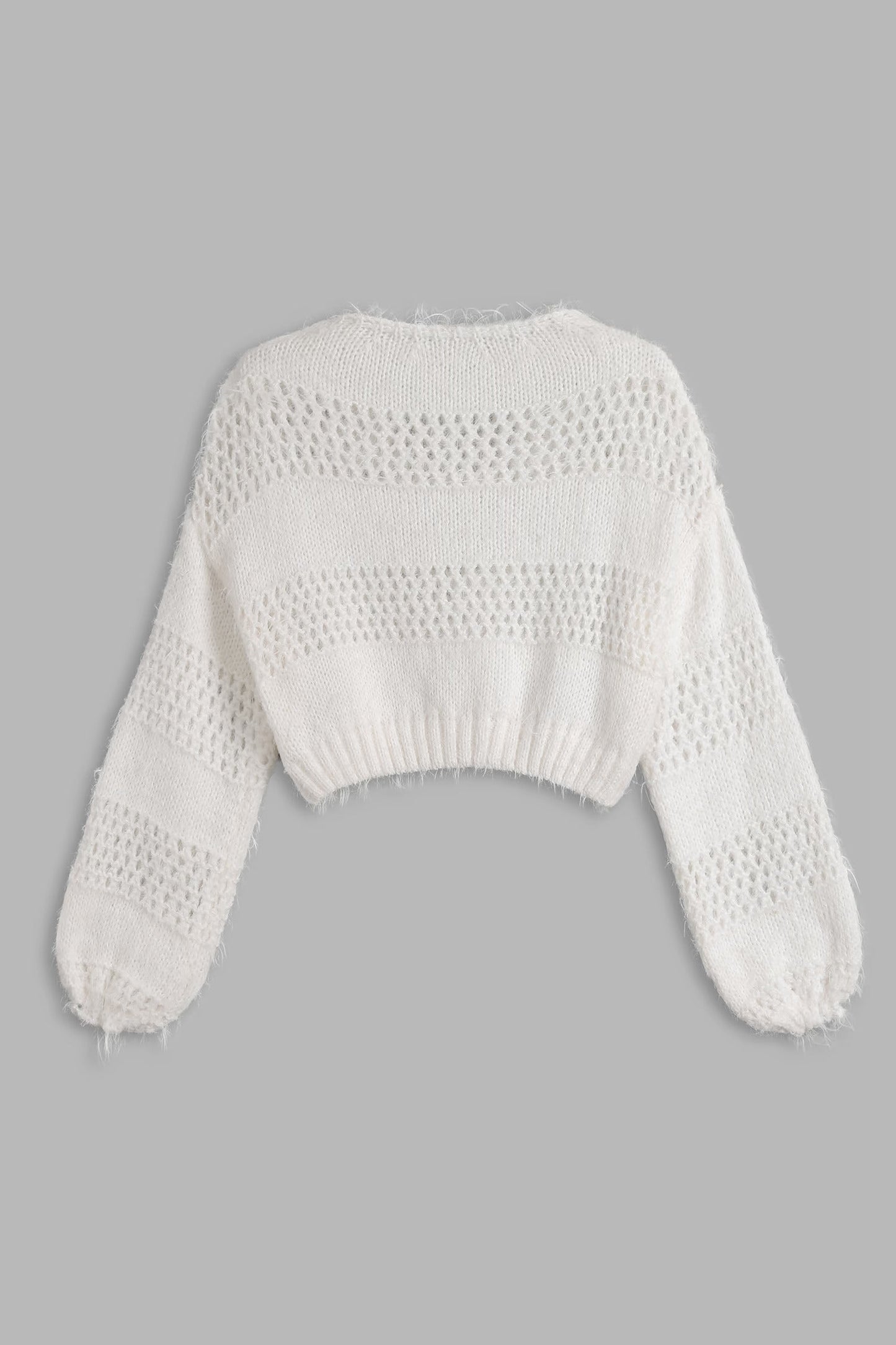 Cupshe x JoJo White Soft Snow Fuzzy Cutout Knit Sweater