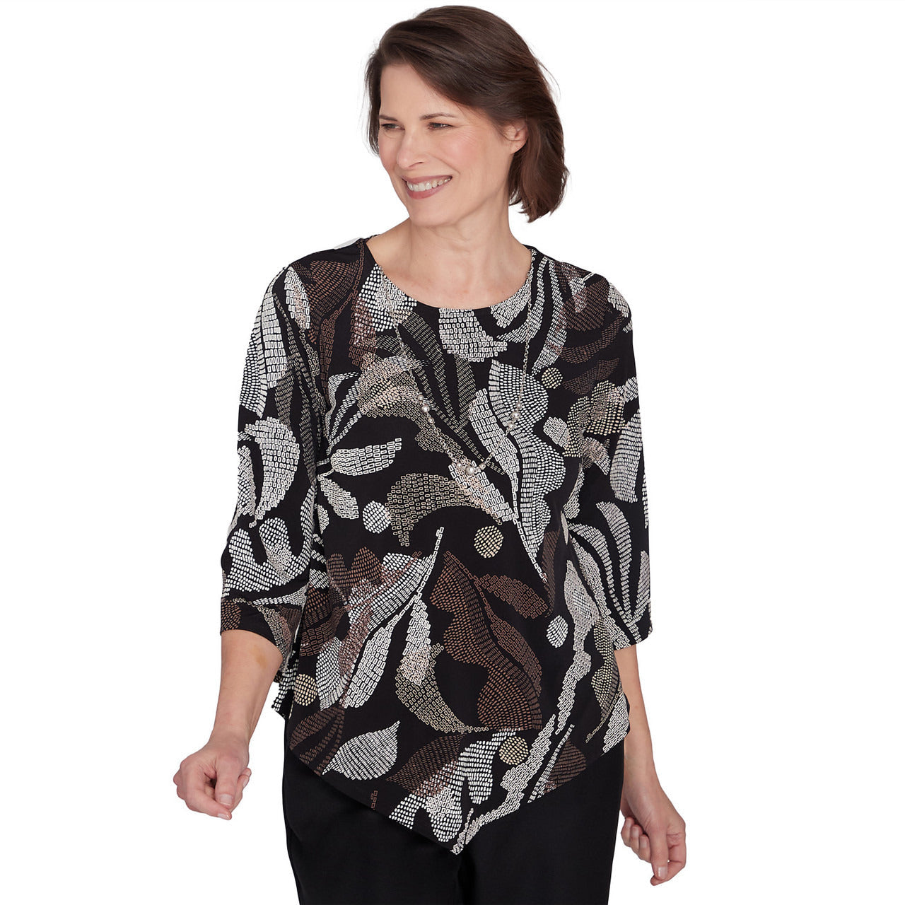 Alfred Dunner Women's Textured Leaf Top with Necklace