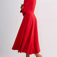 Ursime Formal Peak Lapel Button Up Long Sleeve Midi Dress