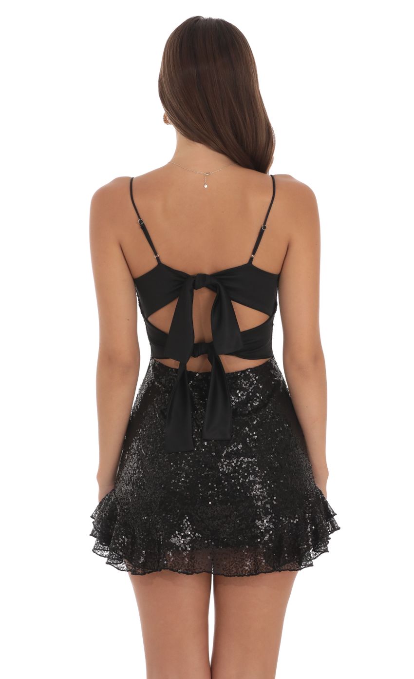 Lucy In The Sky Sequin Ruffle Dress in Black