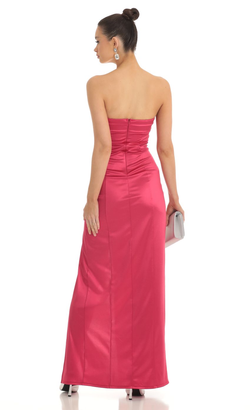 Lucy in the Sky Satin Pleated Strapless Maxi Dress in Cherry