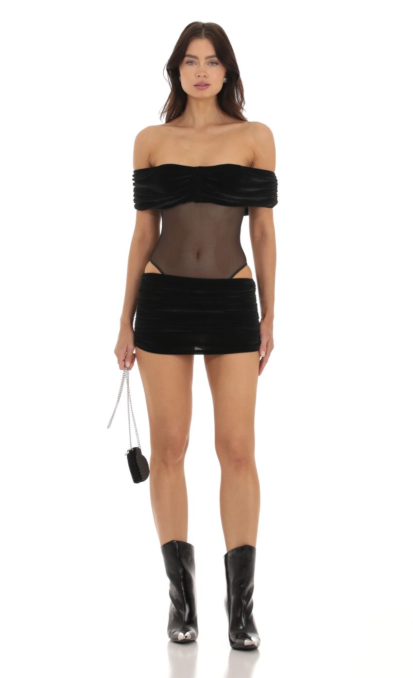 Lucy In The Sky Velvet Off Shoulder Two Piece Set in Black