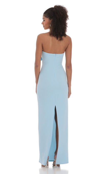 Lucy In The Sky Bow Cutout Strapless Maxi Dress in Blue