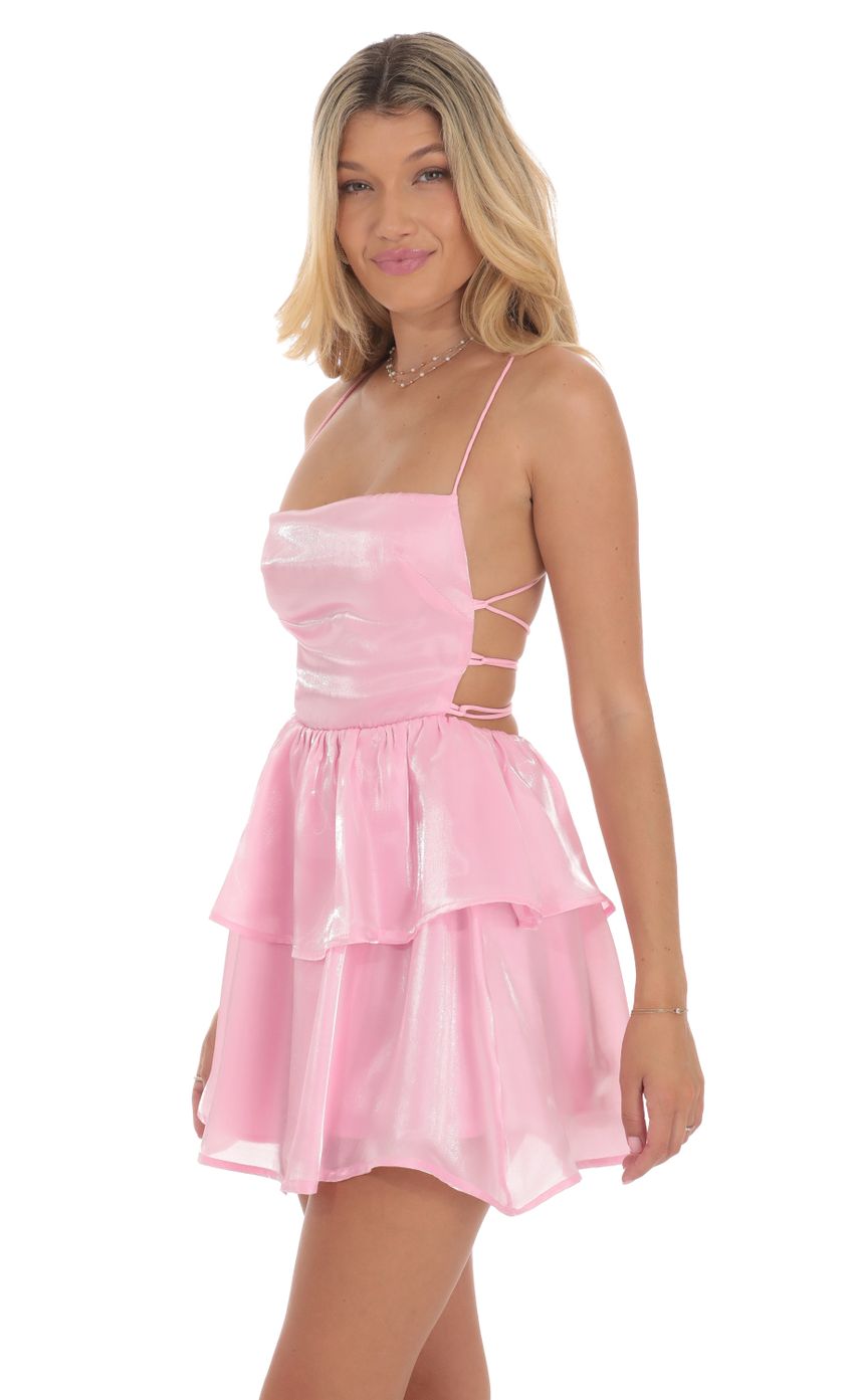 Lucy In The Sky Shimmer Lace Up Dress in Pink
