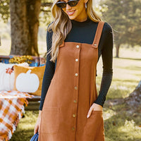 Cupshe Brown Corduroy Square Neck Pinafore Dress (x2)