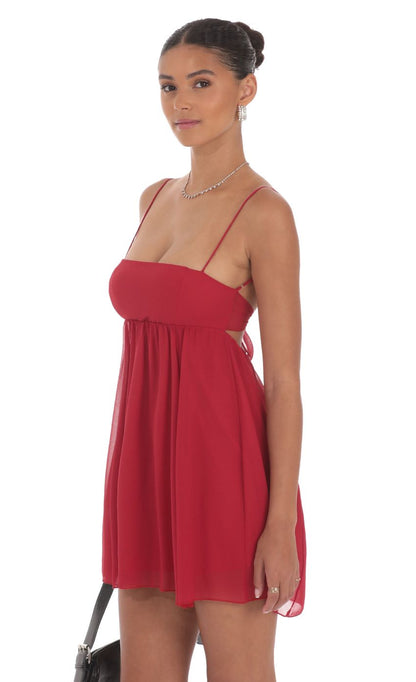Lucy In The Sky Chiffon Babydoll Dress in Slate Crimson Red