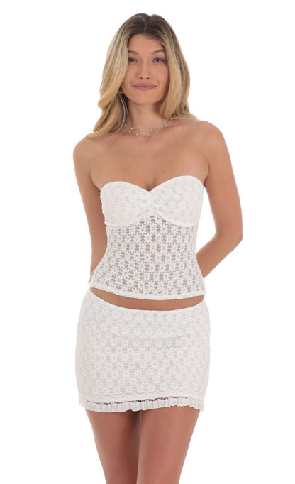 Lucy In The Sky Textured Floral Two Piece Set in White